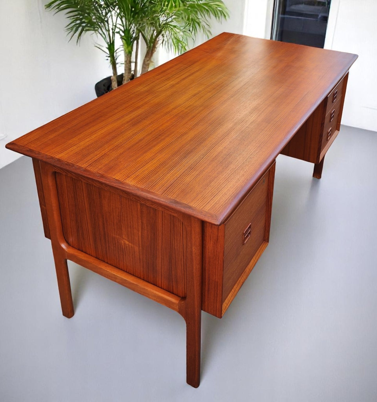 REFINISHED Danish Mid Century Modern Teak Desk w Bookcase Back by Arne Vodder