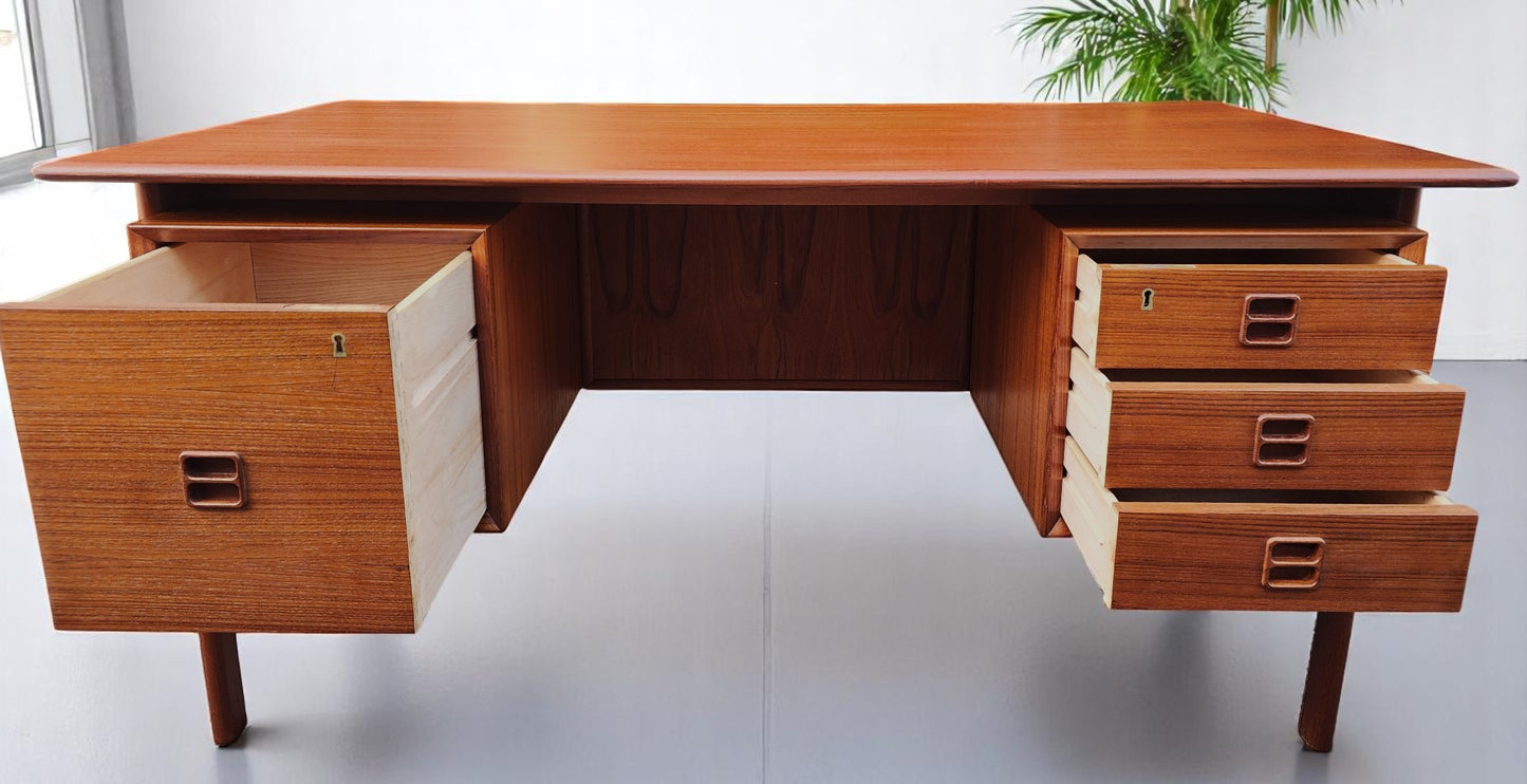 REFINISHED Danish Mid Century Modern Teak Desk w Bookcase Back by Arne Vodder