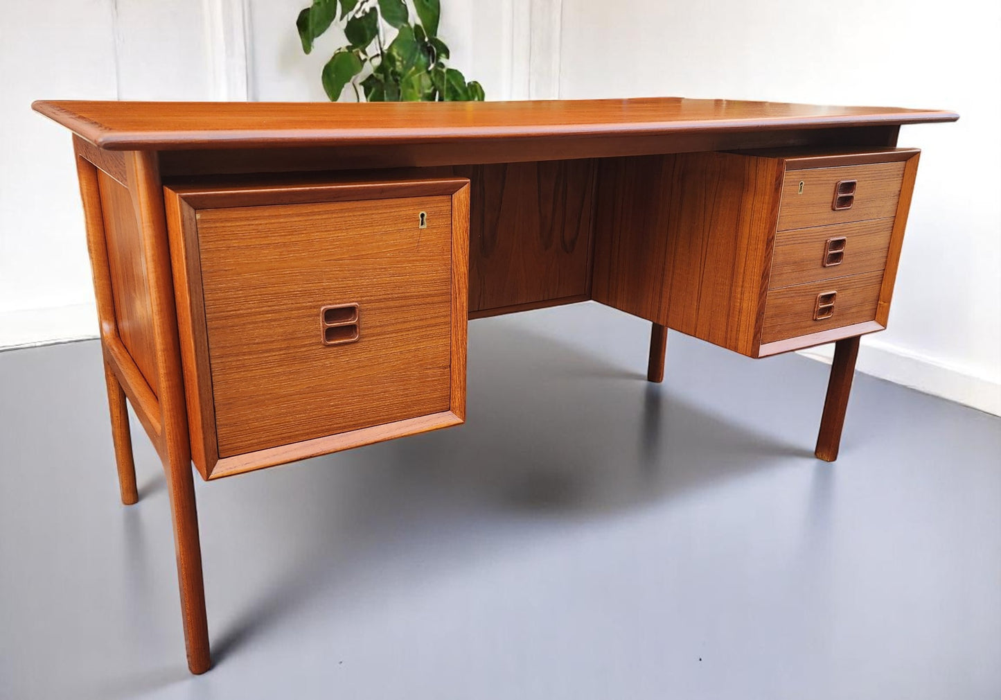 REFINISHED Danish Mid Century Modern Teak Desk w Bookcase Back by Arne Vodder