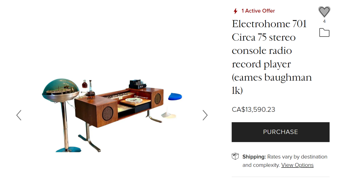 For rent***REFINISHED MCM Electrohome Circa 75 Model 701 Stereo Console Space Age Teak