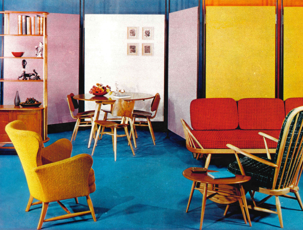 RESTORED Mid Century Modern Elm Armchair by Ercol, fleur-de-lis