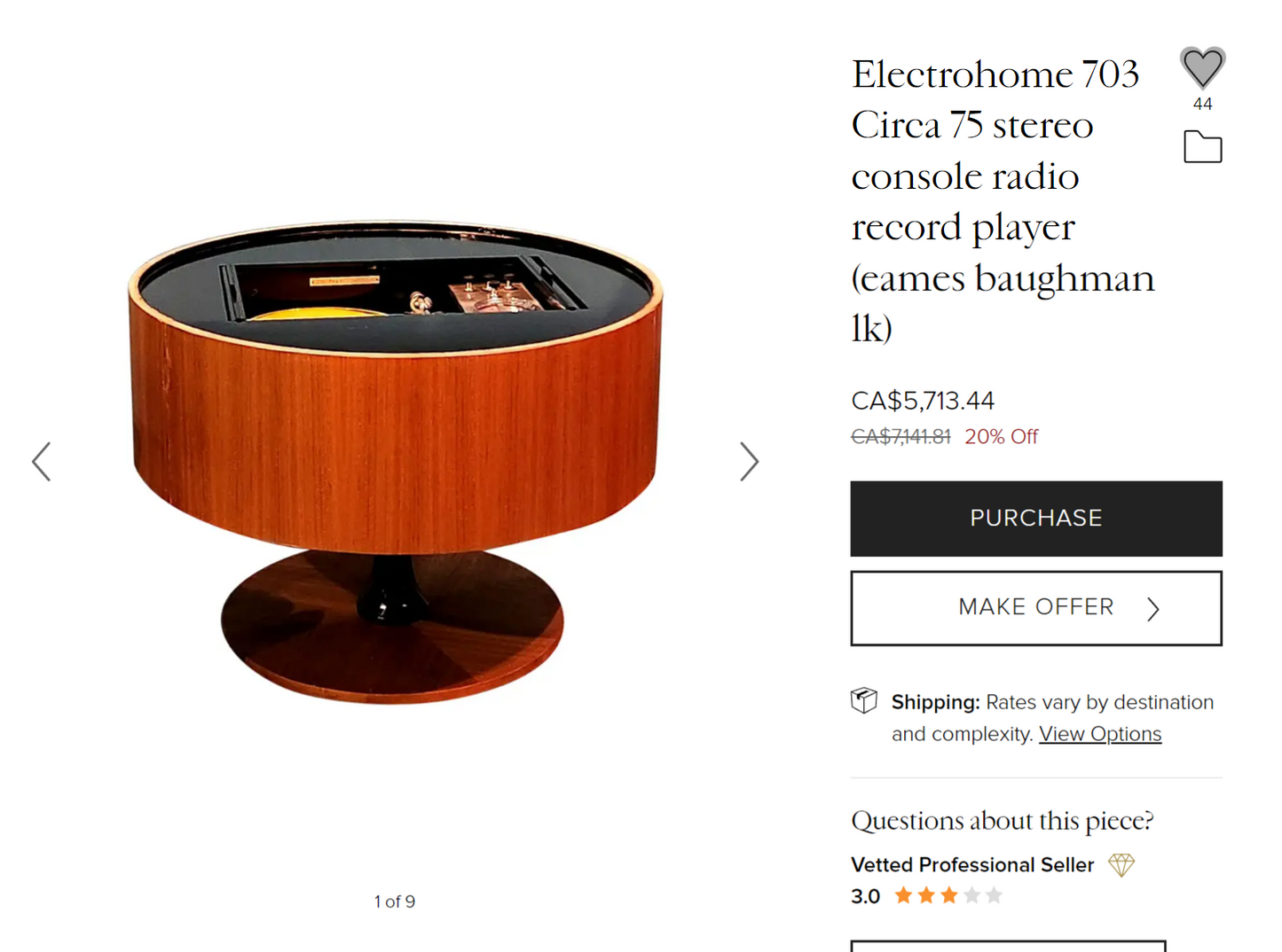 REFINISHED MCM Electrohome Circa 75 Model 703 Circular Stereo Console