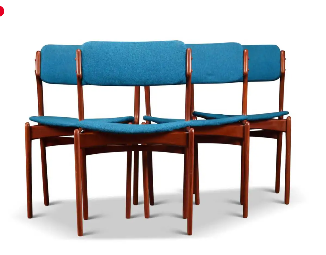 Choose Fabric***6 REFINISHED Danish Mid Century Modern teak chairs by Erik Buch, model 49