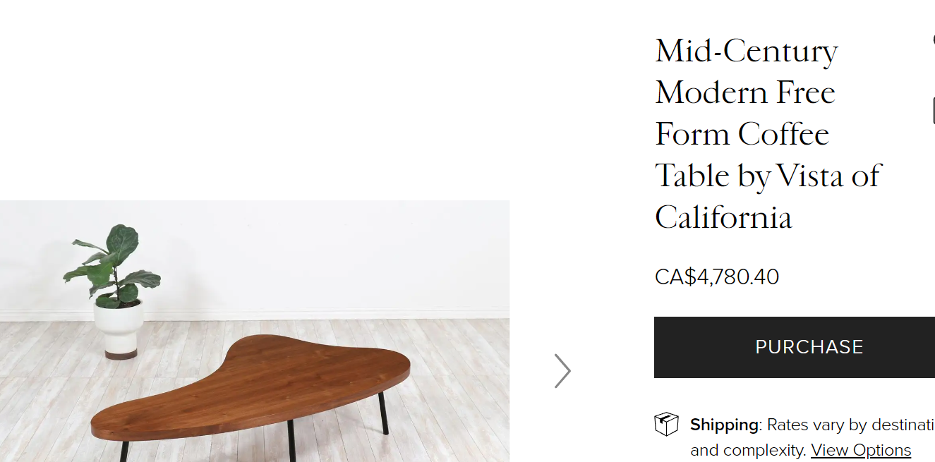 REFINISHED Mid Century Modern Coffee Table Free-Form Shaped