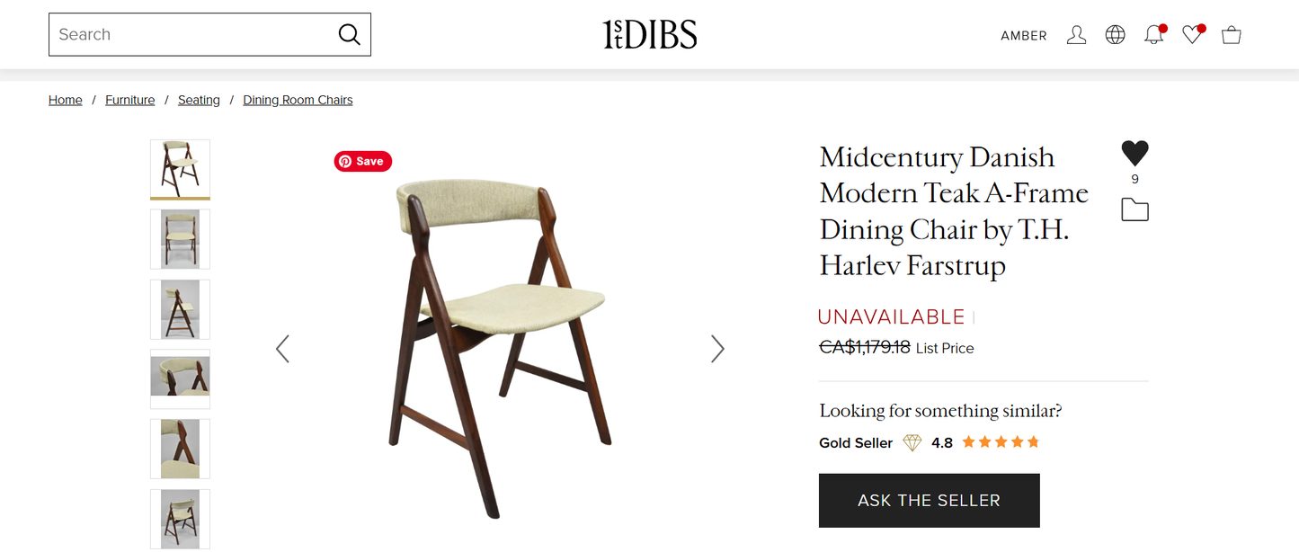 6 REFINISHED Danish Mid Century Modern Teak A -frame Chairs by TH Harlev