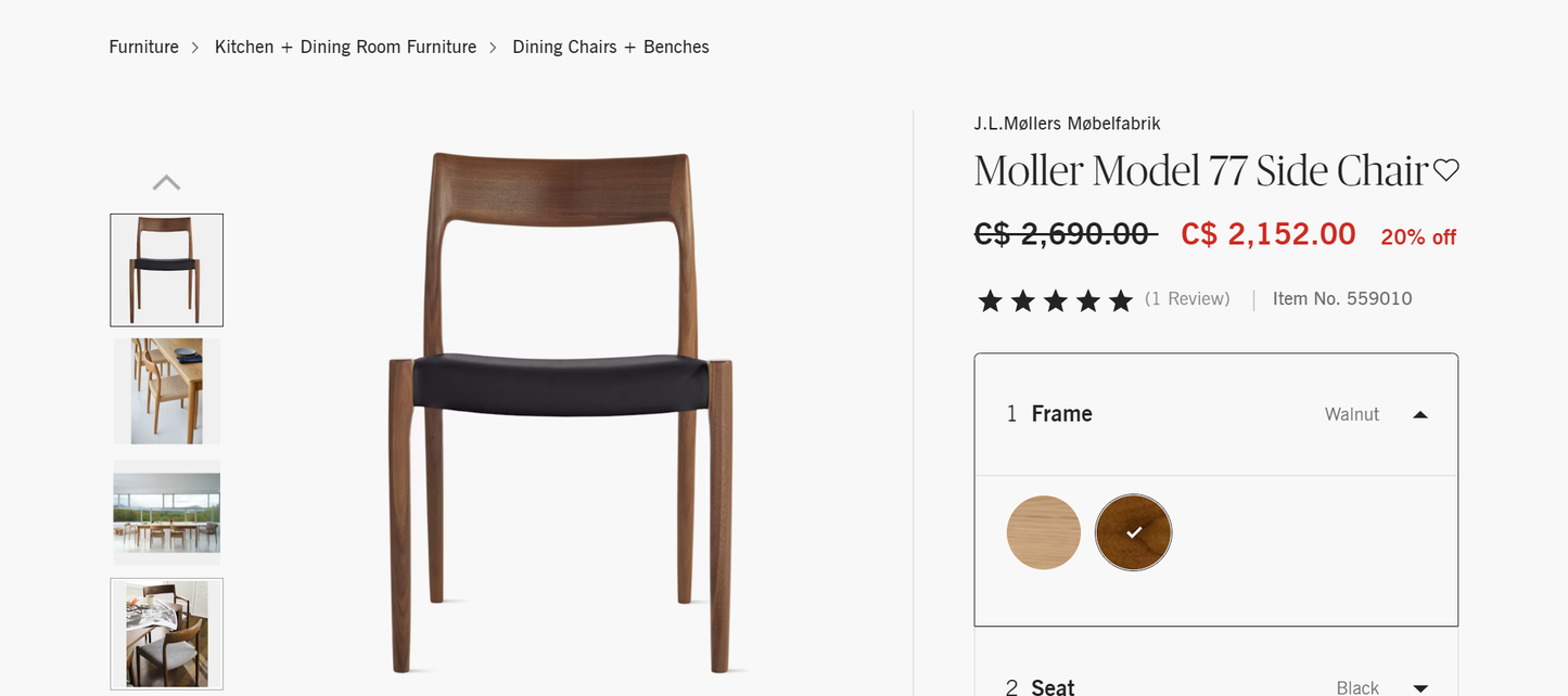 4 Danish MCM Rosewood & Leather Chairs by N.Moller #77