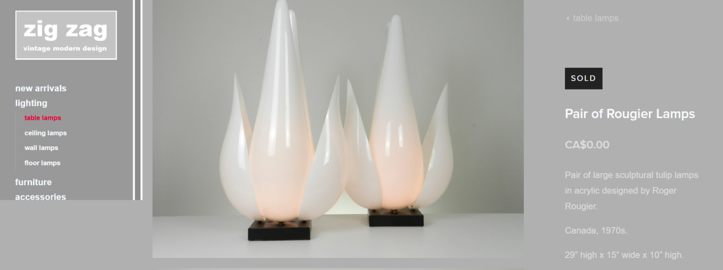 Mid Century Modern Large Sculptural Acrylic Tulip Lamps by R.Rougier