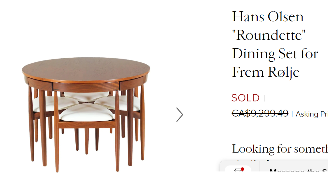 REFINISHED Danish MCM ROUNDETTE Teak Extension Table & 4 Chairs by Hans Olsen