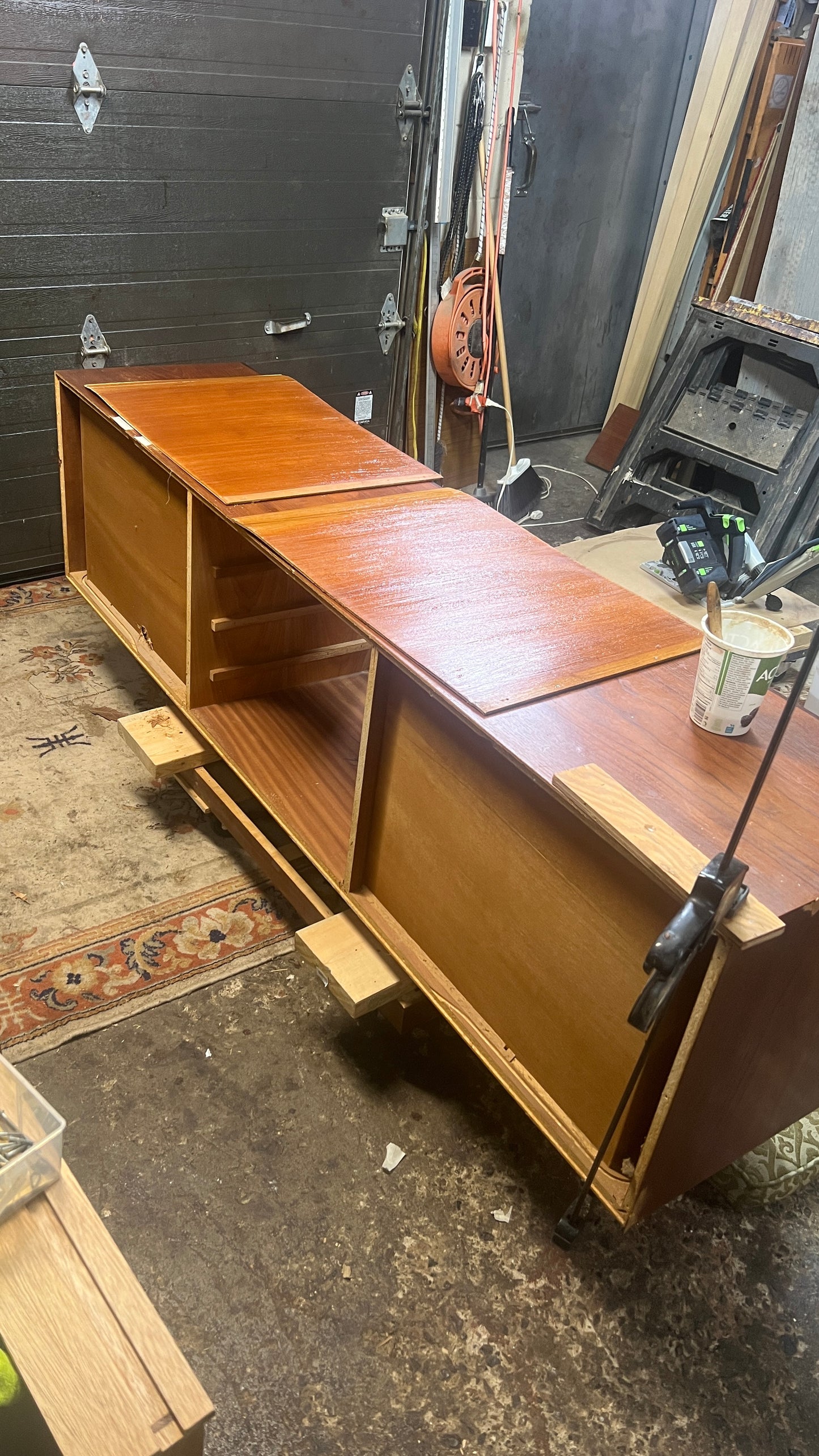 REFINISHED MCM teak sideboard with tambour doors by RS Associates 78"