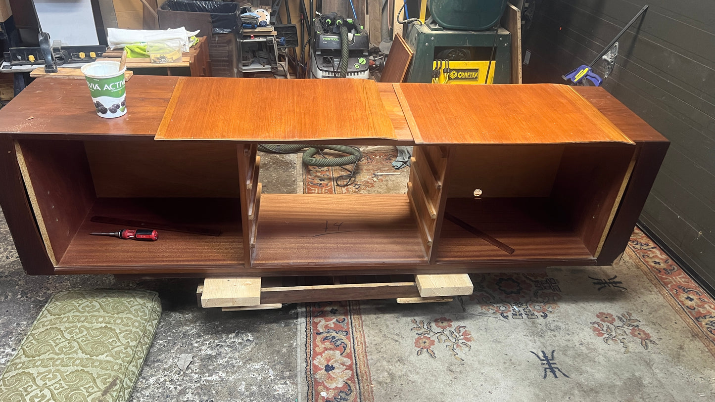 REFINISHED MCM teak sideboard with tambour doors by RS Associates 78"