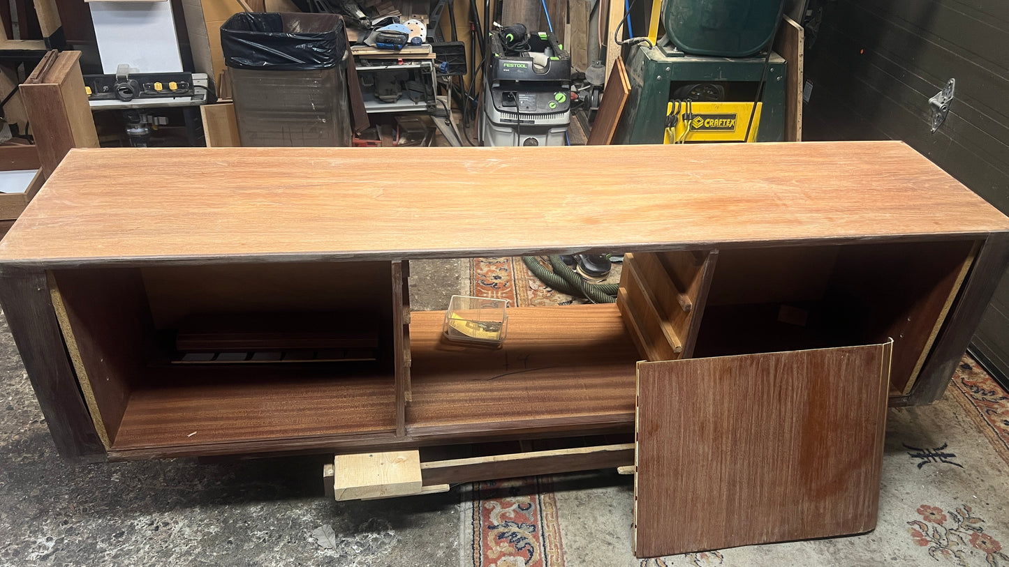 REFINISHED MCM teak sideboard with tambour doors by RS Associates 78"