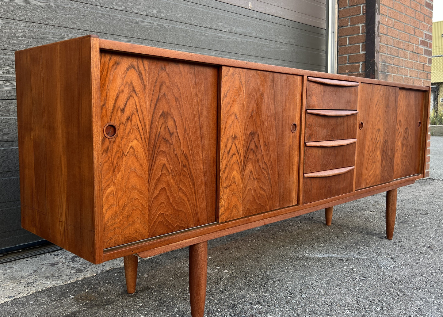 REFINISHED Mid Century Modern Teak Sideboard Narrow 74"