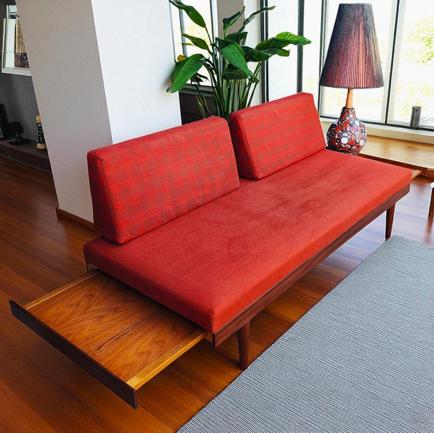 REFINISHED MCM Teak Svane Daybed by I. Relling w Pullout Side Tables