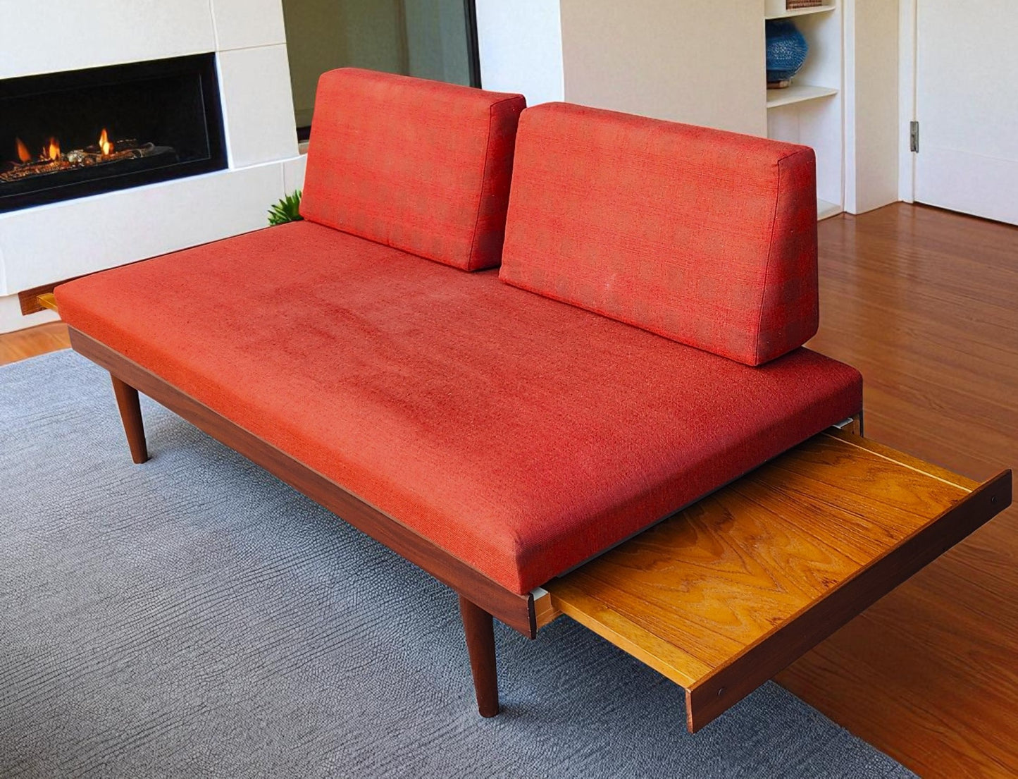 REFINISHED MCM Teak Svane Daybed by I. Relling w Pullout Side Tables
