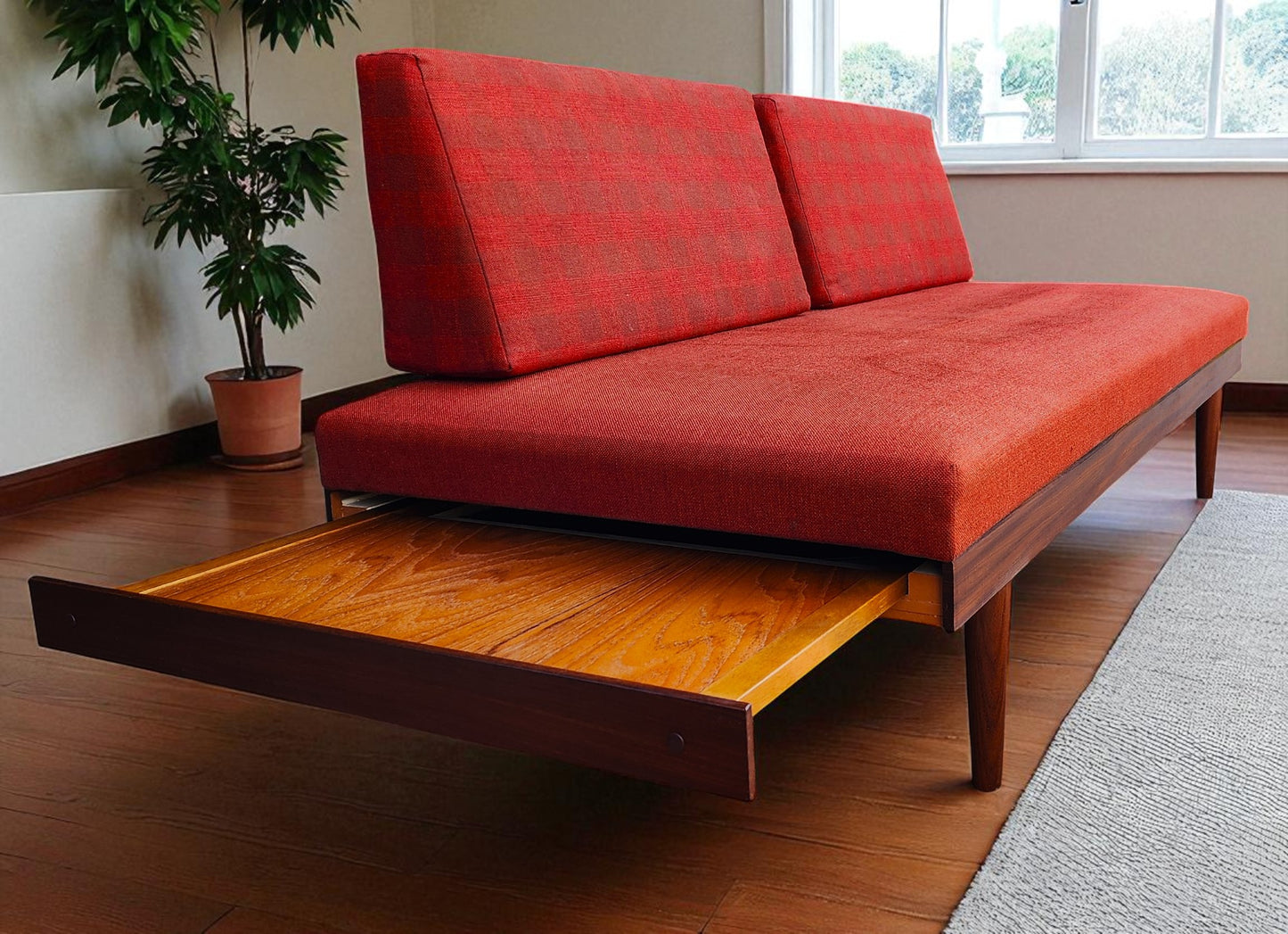 REFINISHED MCM Teak Svane Daybed by I. Relling w Pullout Side Tables