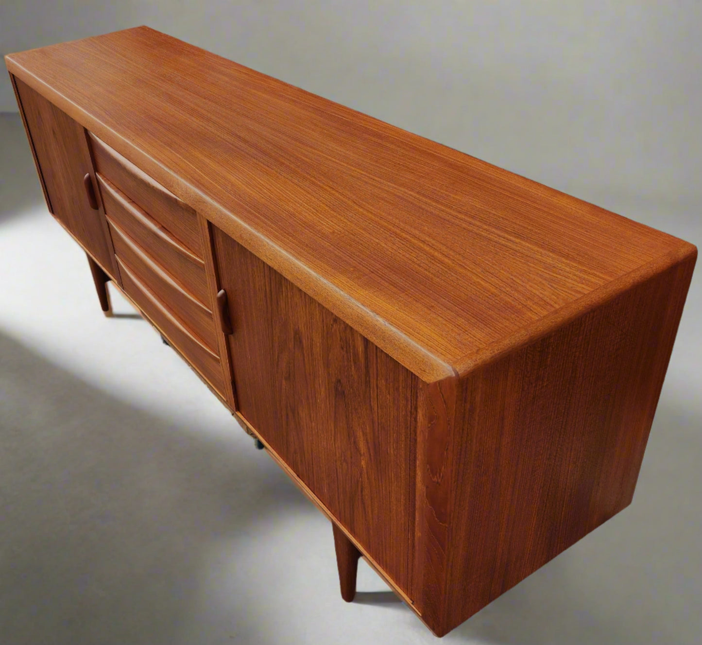 REFINISHED Danish Mid Century Modern Teak Tambour Credenza by Kofod Larsen 83"