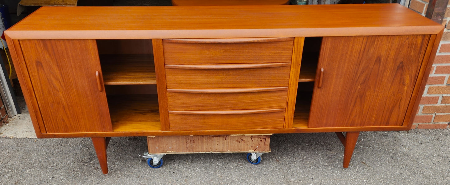 REFINISHED Danish Mid Century Modern Teak Tambour Credenza by Kofod Larsen 83"