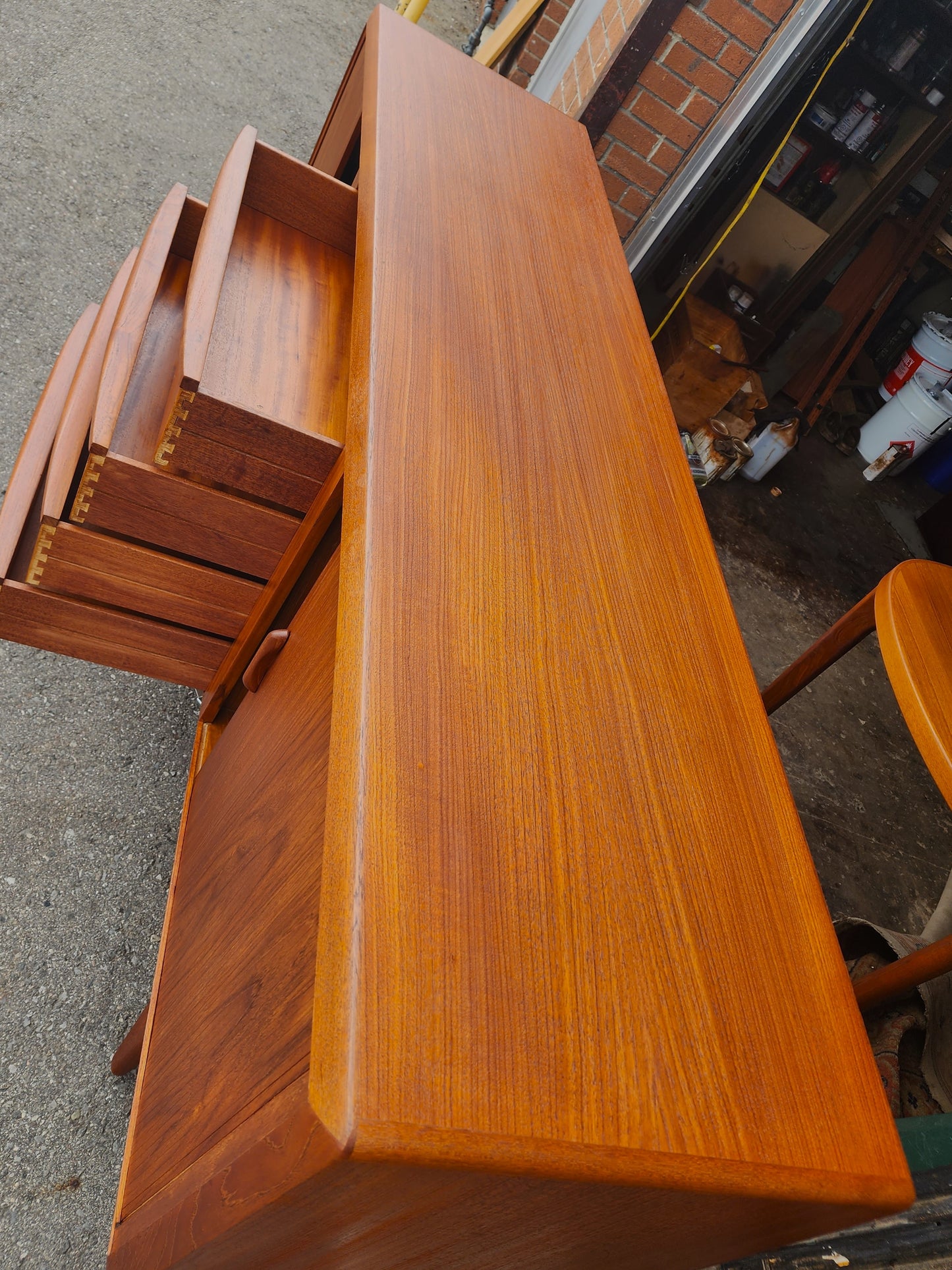 REFINISHED Danish Mid Century Modern Teak Tambour Credenza by Kofod Larsen 83"