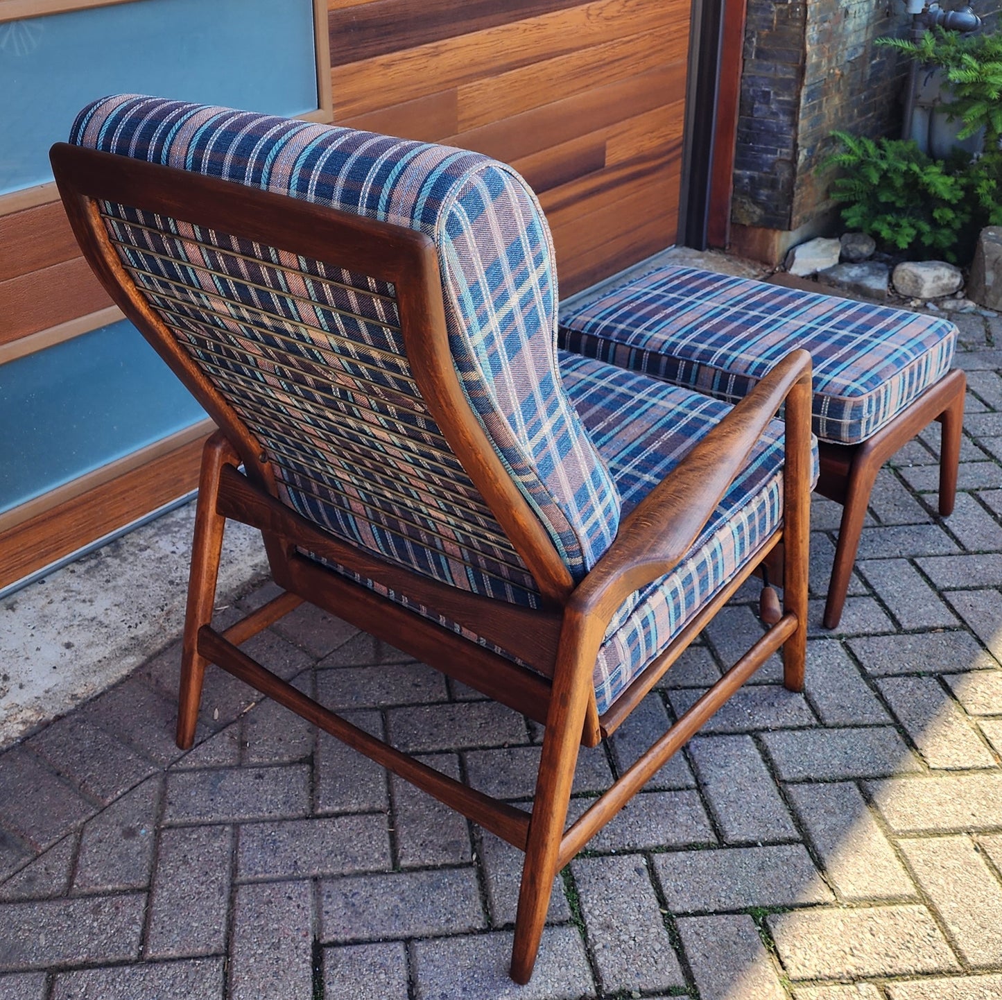 REFINISHED Danish MCM Walnut Lounge Chair Recliner & Ottoman by Ib Kofod Larsen for Selig