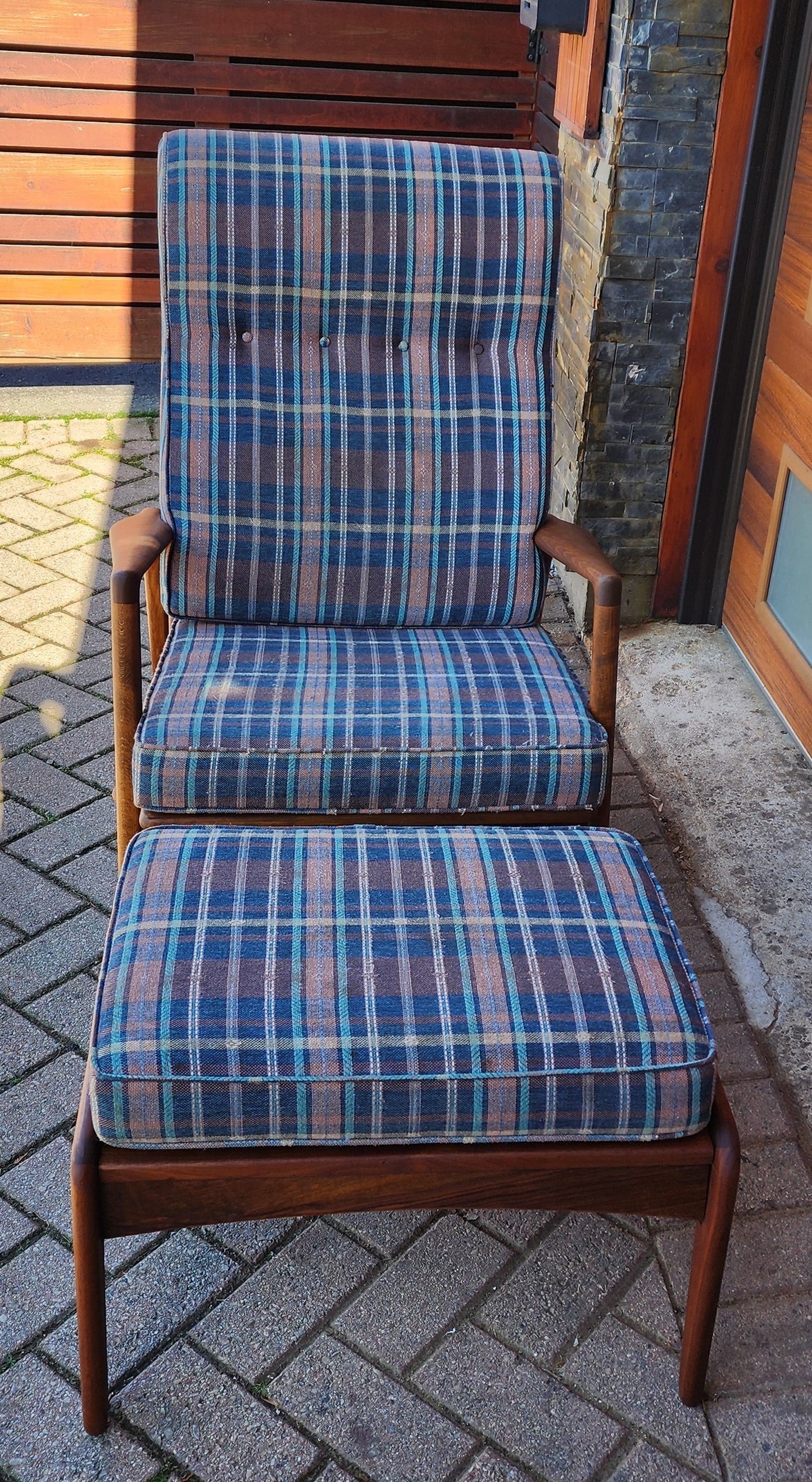 REFINISHED Danish MCM Walnut Lounge Chair Recliner & Ottoman by Ib Kofod Larsen for Selig