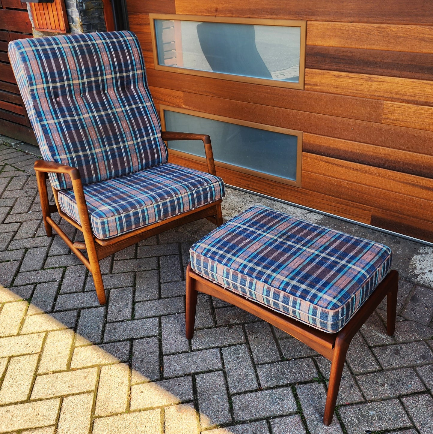 REFINISHED Danish MCM Walnut Lounge Chair Recliner & Ottoman by Ib Kofod Larsen for Selig