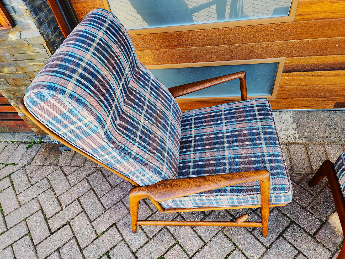 REFINISHED Danish MCM Walnut Lounge Chair Recliner & Ottoman by Ib Kofod Larsen for Selig