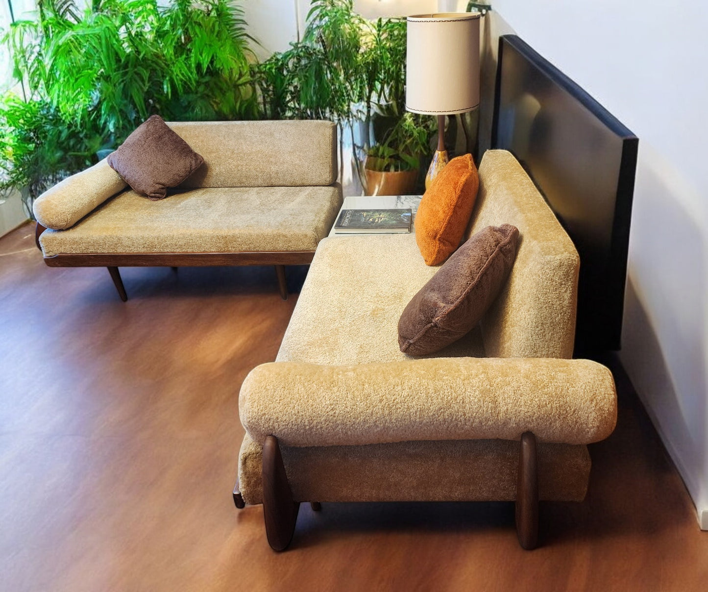 REFINISHED Mid Century Modern 2 Loveseats or 4-Seater Sofa by A. Pearsall