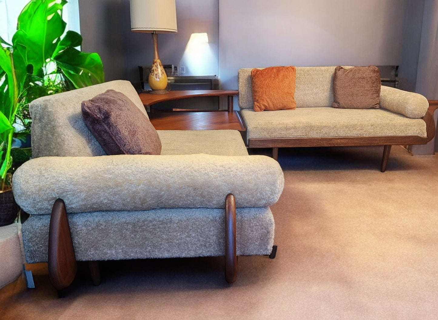 REFINISHED Mid Century Modern 2 Loveseats or 4-Seater Sofa by A. Pearsall