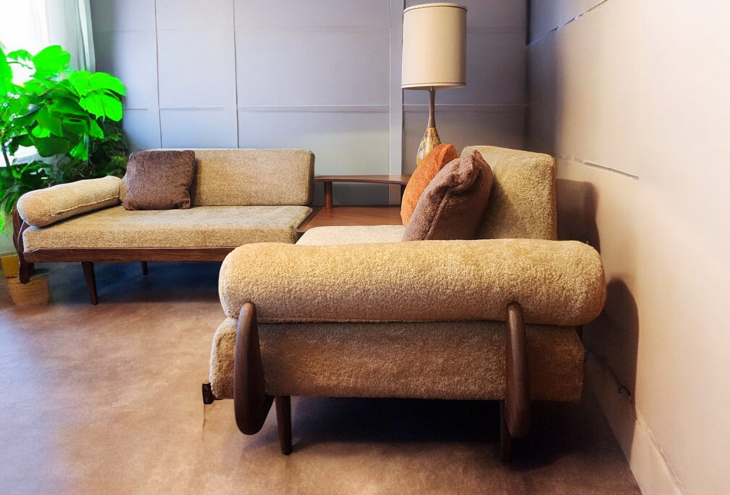 REFINISHED Mid Century Modern 2 Loveseats or 4-Seater Sofa by A. Pearsall