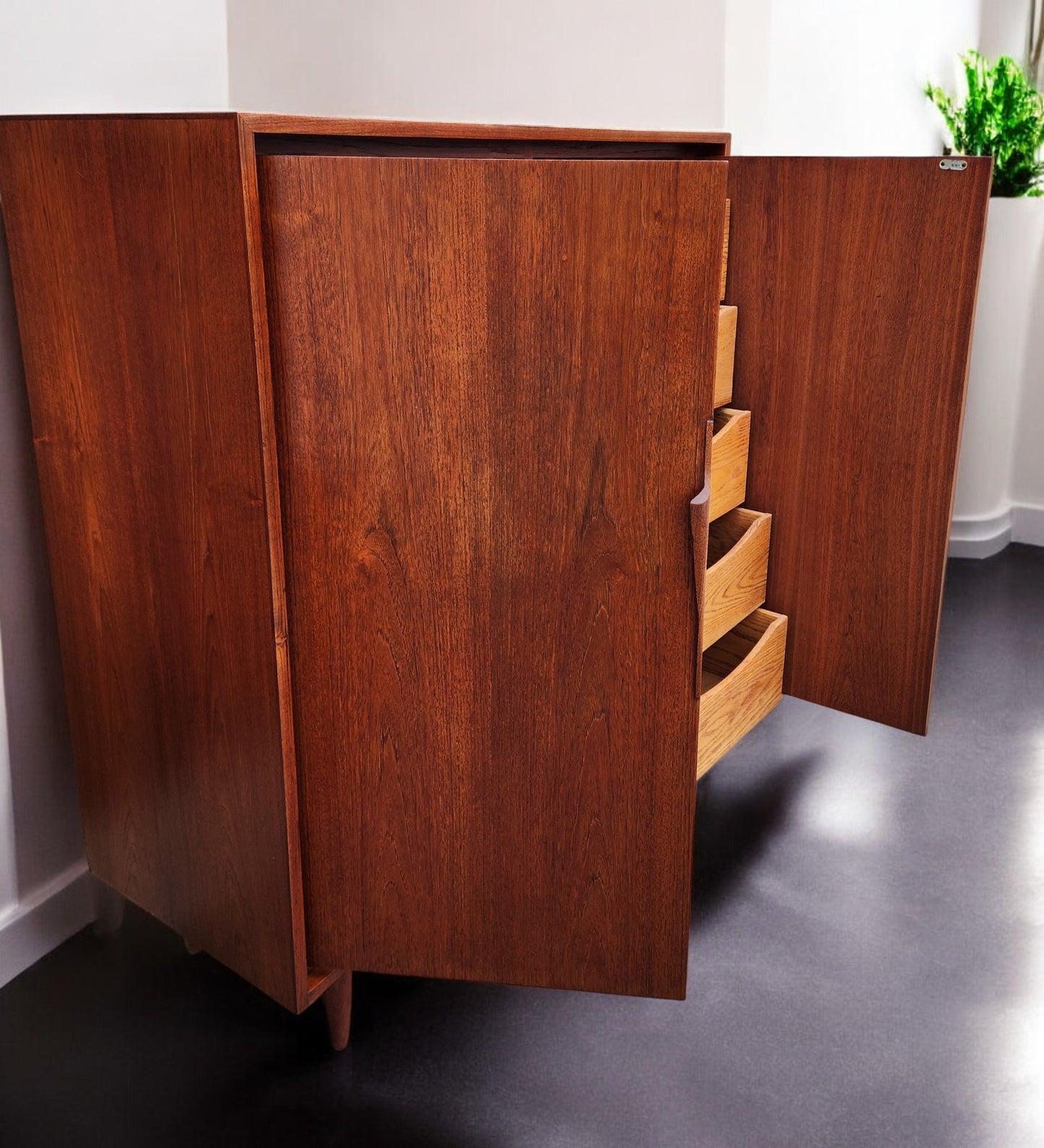 REFINISHED Mid Century Modern Teak Compact Wardrobe or Tall Dresser