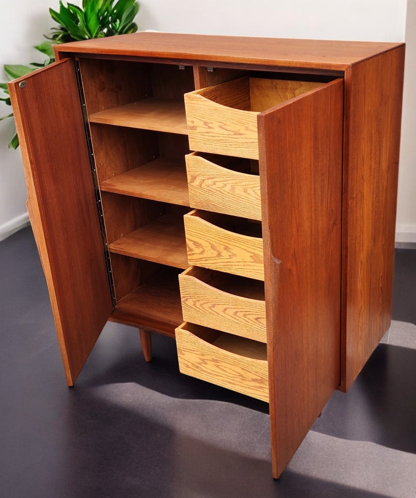 REFINISHED Mid Century Modern Teak Compact Wardrobe or Tall Dresser