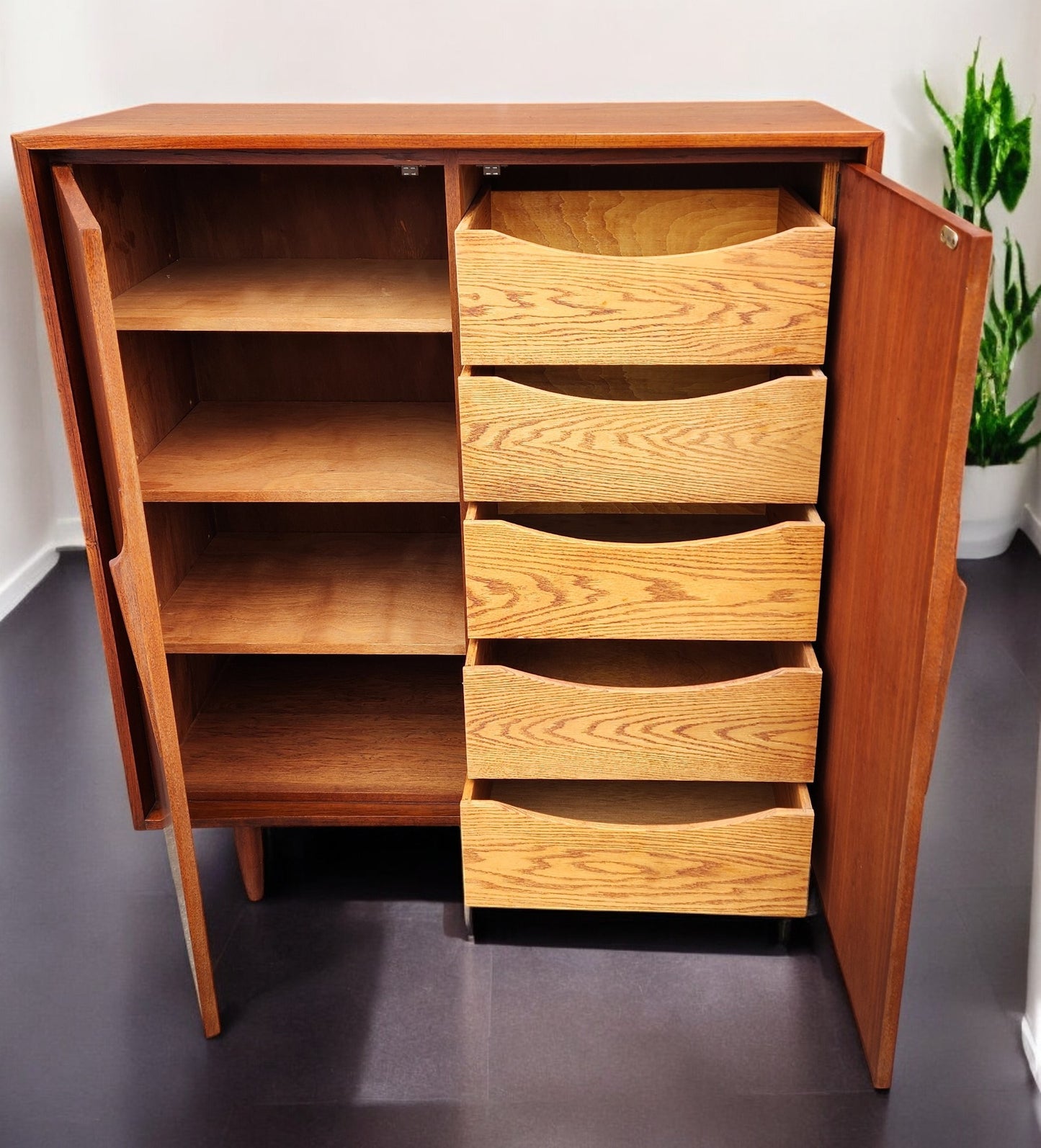 REFINISHED Mid Century Modern Teak Compact Wardrobe or Tall Dresser