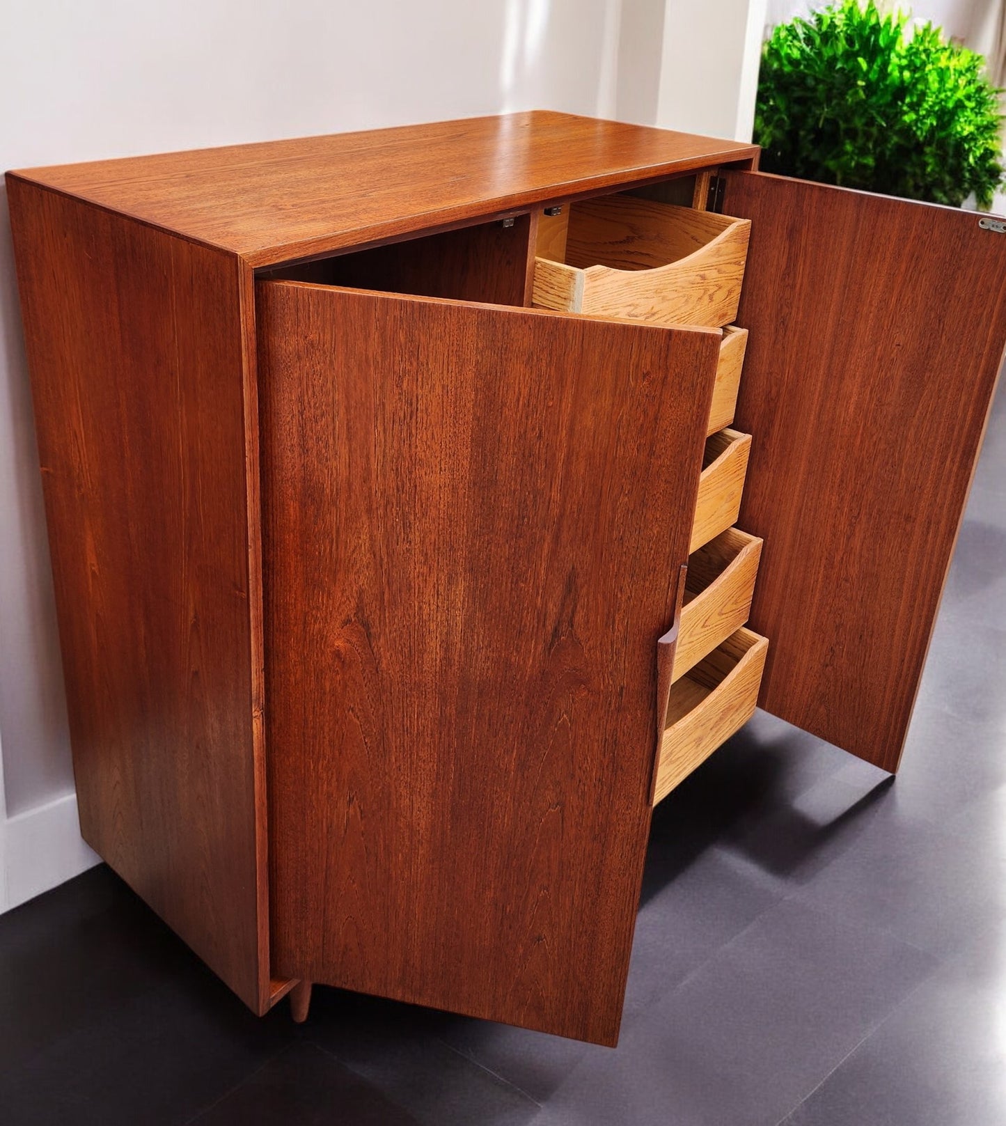REFINISHED Mid Century Modern Teak Compact Wardrobe or Tall Dresser