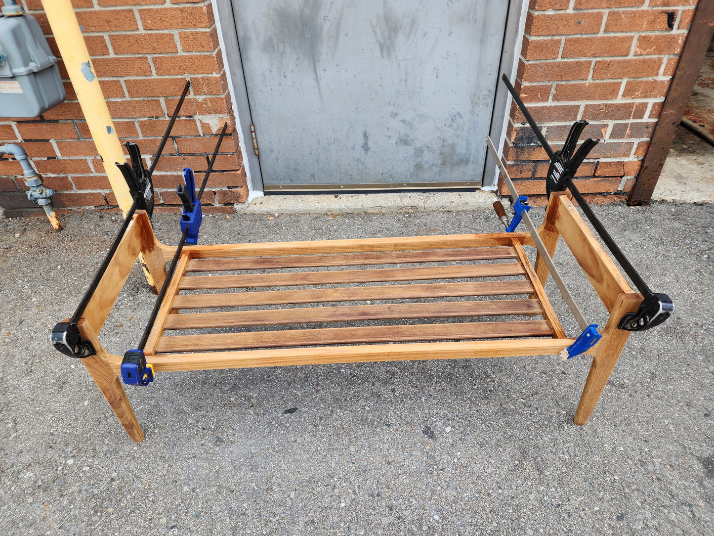 REFINISHED Danish Mid Century Modern Teak Coffee Table with Slatted Shelf 59.5"