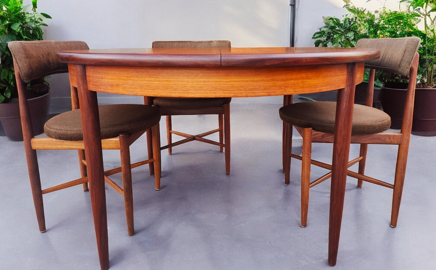 REFINISHED MCM Teak Extension Table & 6 REUPHOLSTERED chairs by G Plan