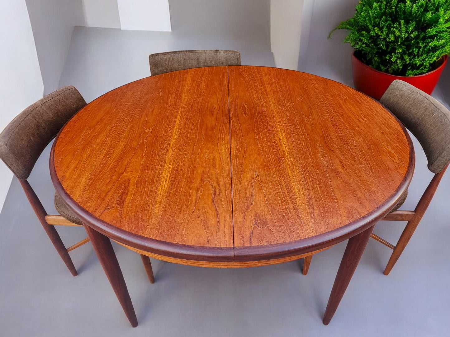 REFINISHED MCM Teak Extension Table & 6 REUPHOLSTERED chairs by G Plan