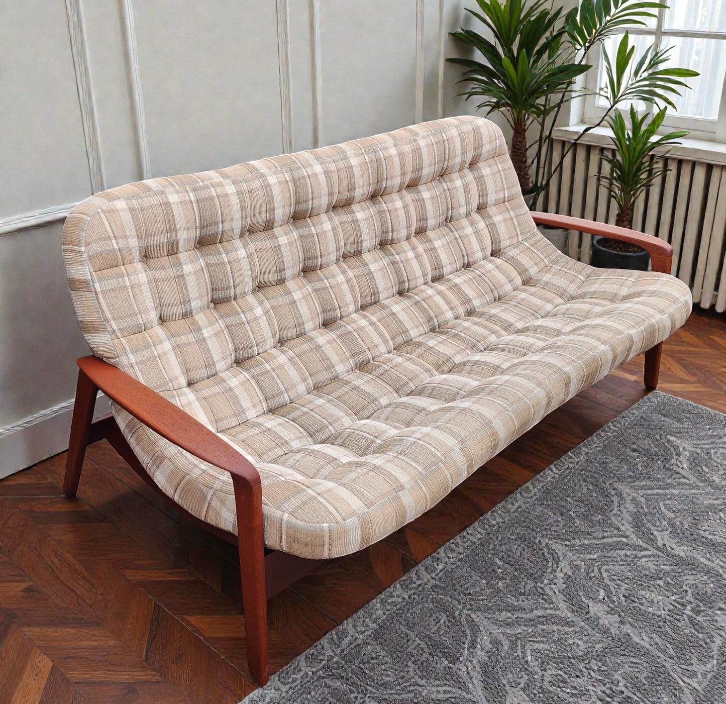 REFINISHED Mid Century Modern R.Huber Teak Scoop Sofa