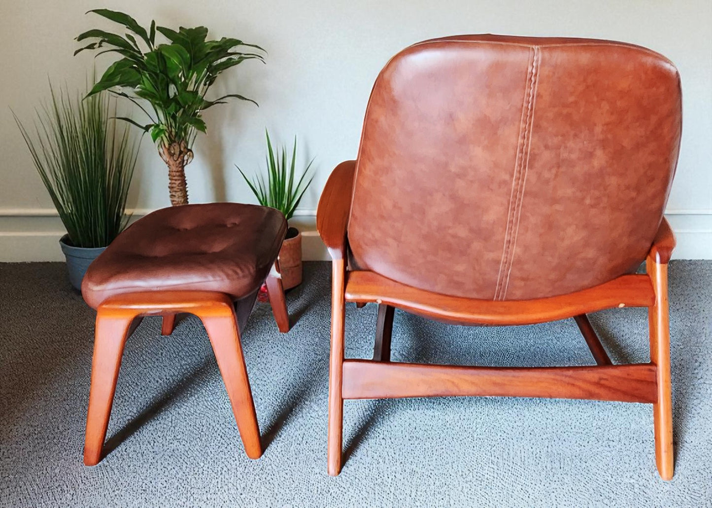 REFINISHED MCM Teak Scoop Lounge Chair & Ottoman by Huber