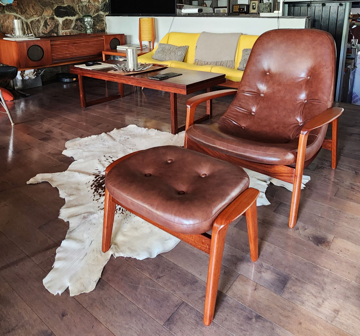 REFINISHED MCM Teak Scoop Lounge Chair & Ottoman by Huber