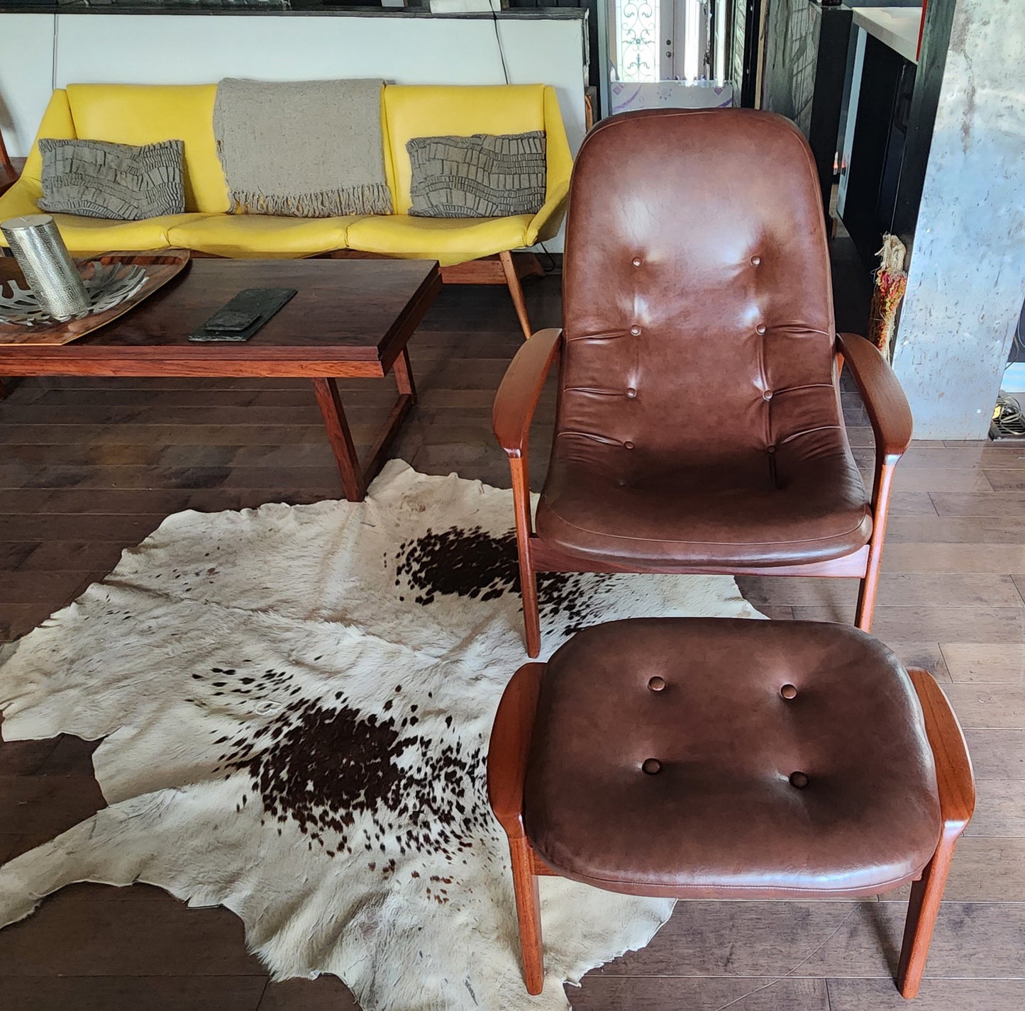 REFINISHED MCM Teak Scoop Lounge Chair & Ottoman by Huber