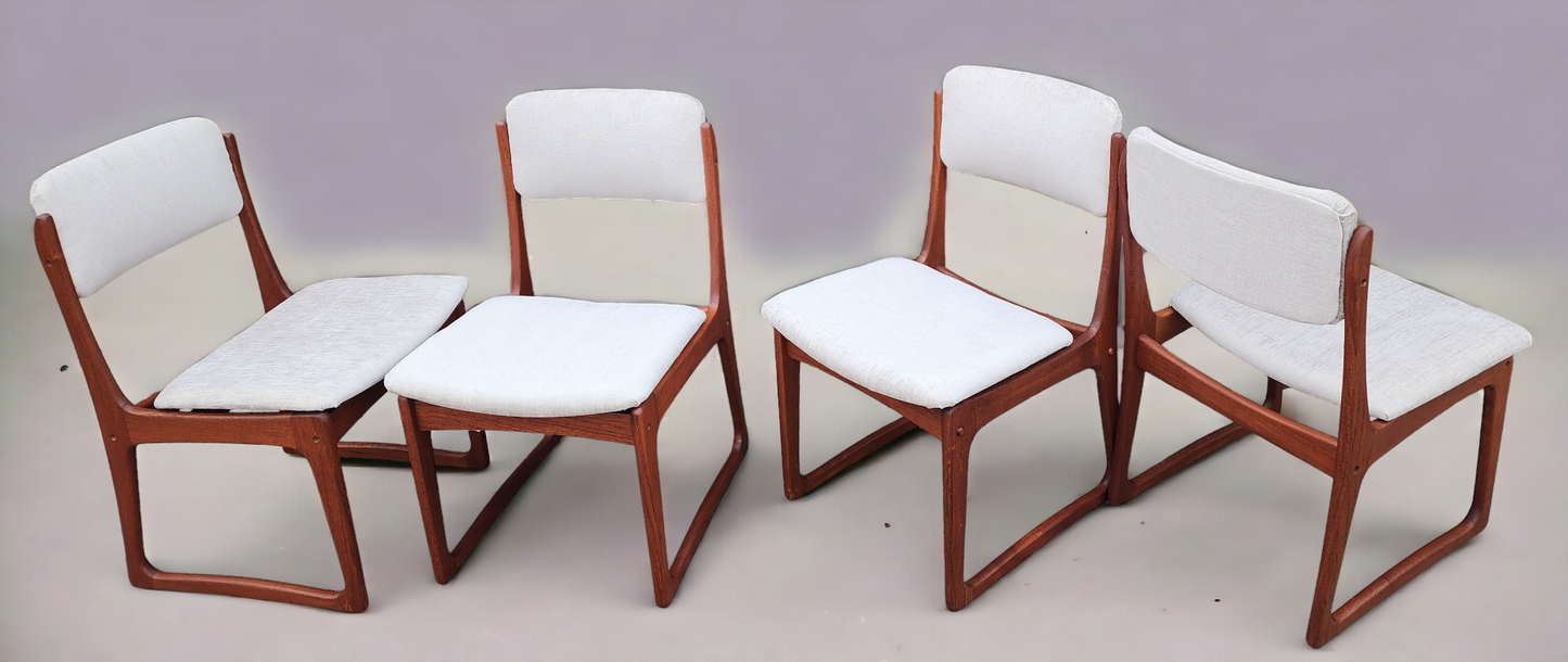 4 REFINISHED REUPHOLSTERED in Knoll fabric Mid Century Modern Teak Chairs by RS Associates