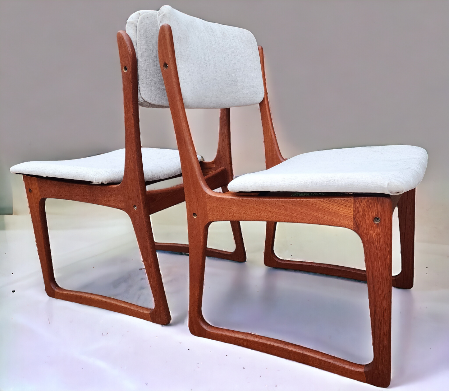 4 REFINISHED REUPHOLSTERED in Knoll fabric Mid Century Modern Teak Chairs by RS Associates