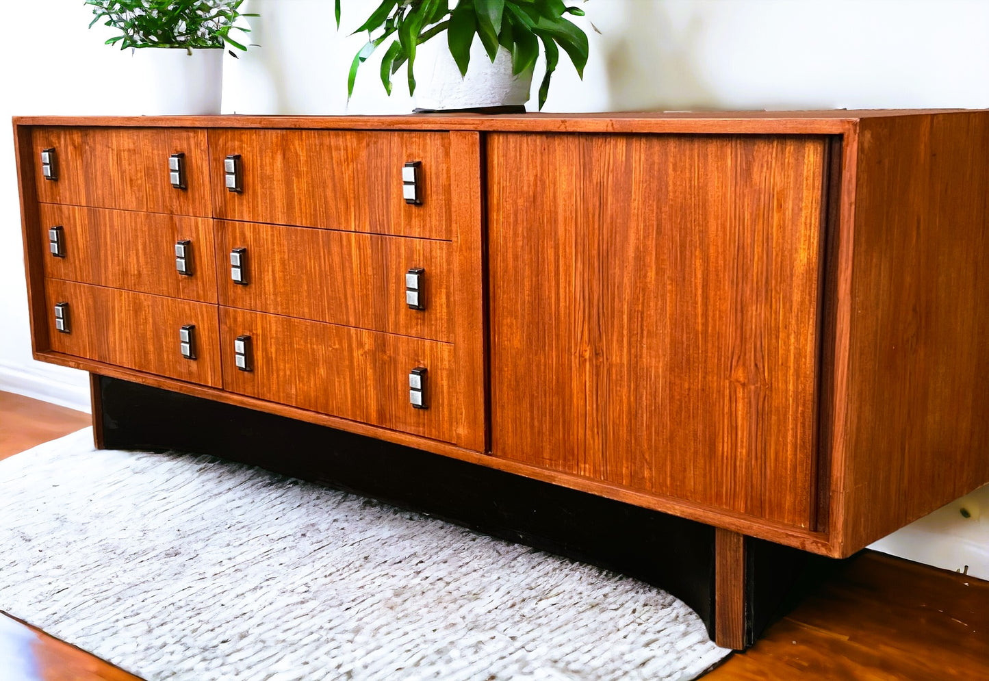 REFINISHED Mid Century Modern Teak Credenza w Tambour Door by RS Associates 78"