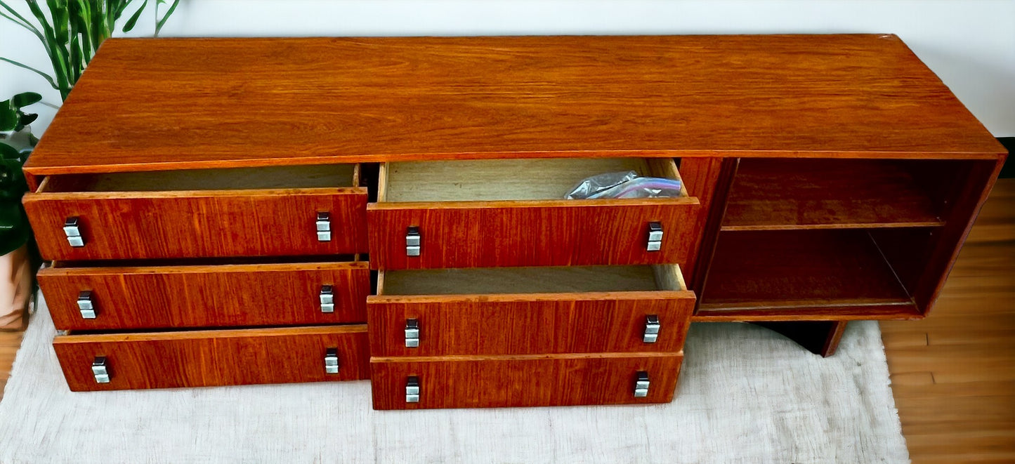 REFINISHED Mid Century Modern Teak Credenza w Tambour Door by RS Associates 78"