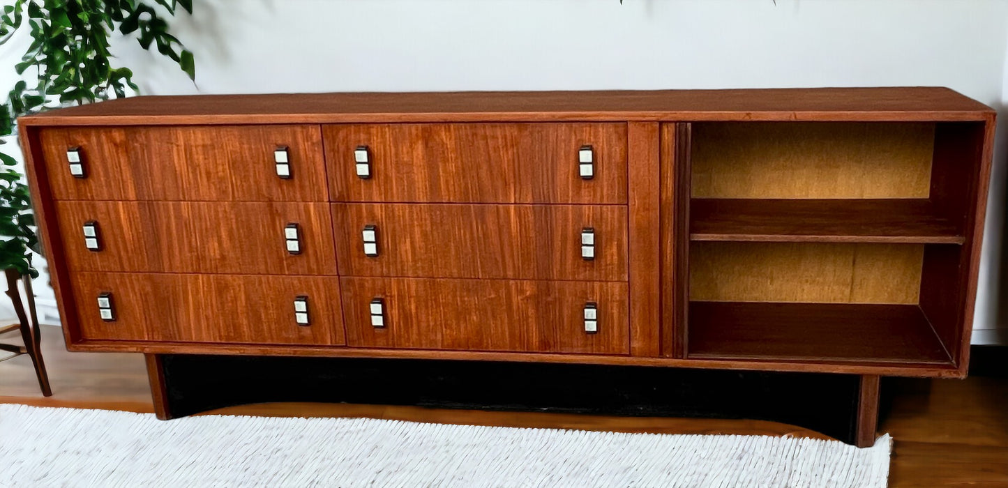 REFINISHED Mid Century Modern Teak Credenza w Tambour Door by RS Associates 78"