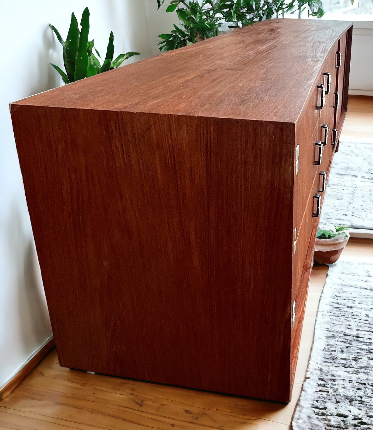 REFINISHED Mid Century Modern Teak Credenza w Tambour Door by RS Associates 78"