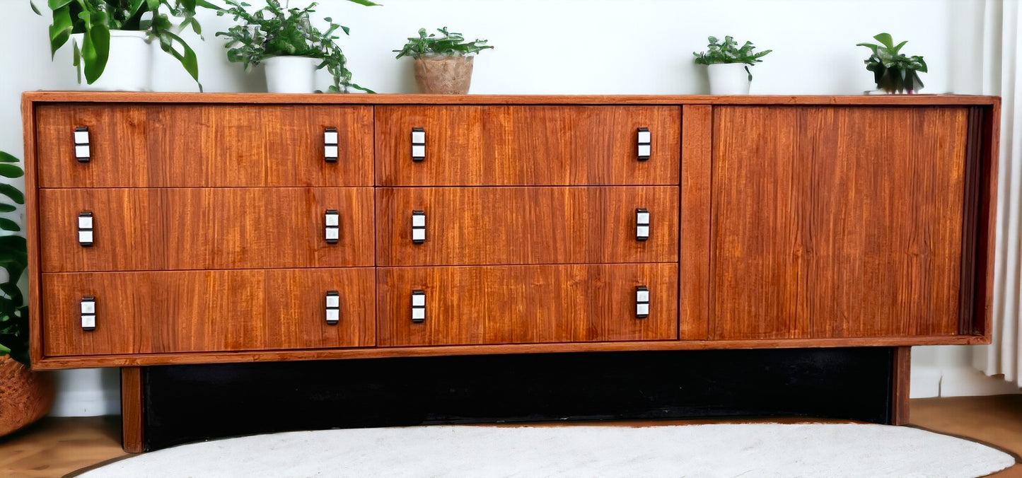 REFINISHED Mid Century Modern Teak Credenza w Tambour Door by RS Associates 78"