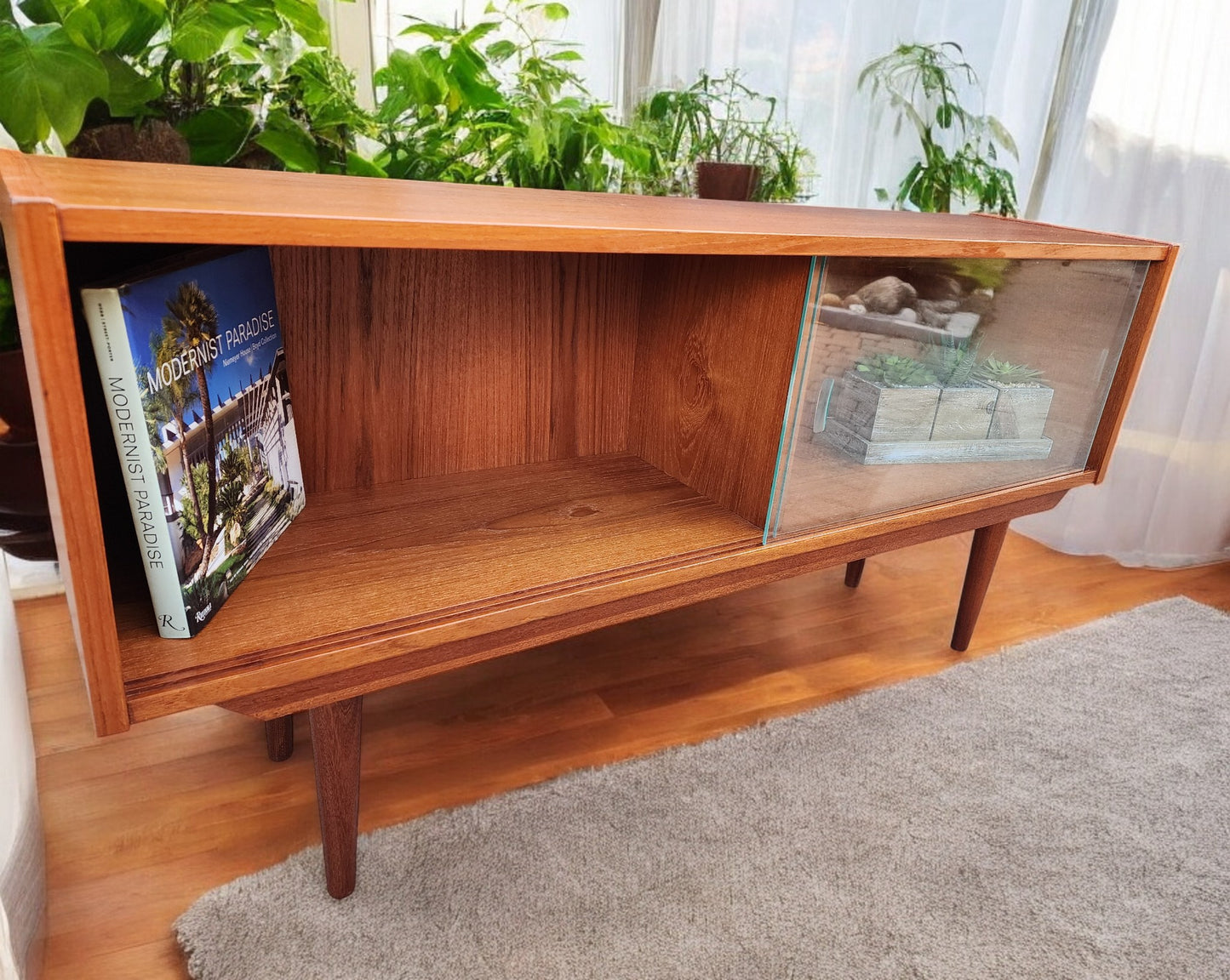 REFINISHED Mid Century Modern Teak Display Bookcase 48"