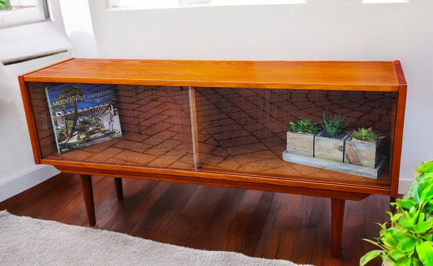 REFINISHED Mid Century Modern Teak Display Bookcase 48"