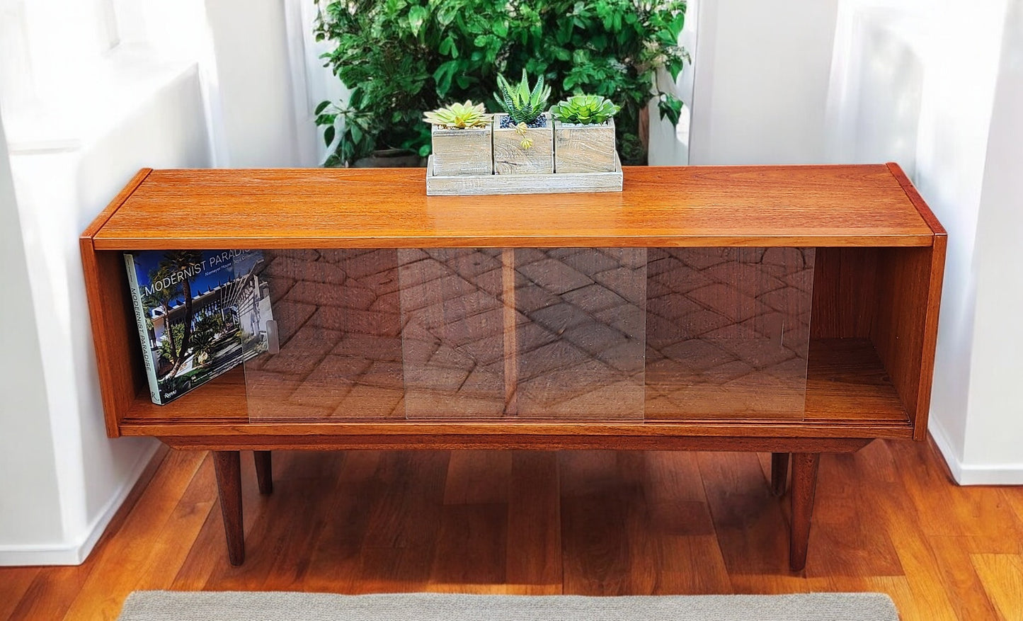 REFINISHED Mid Century Modern Teak Display Bookcase 48"